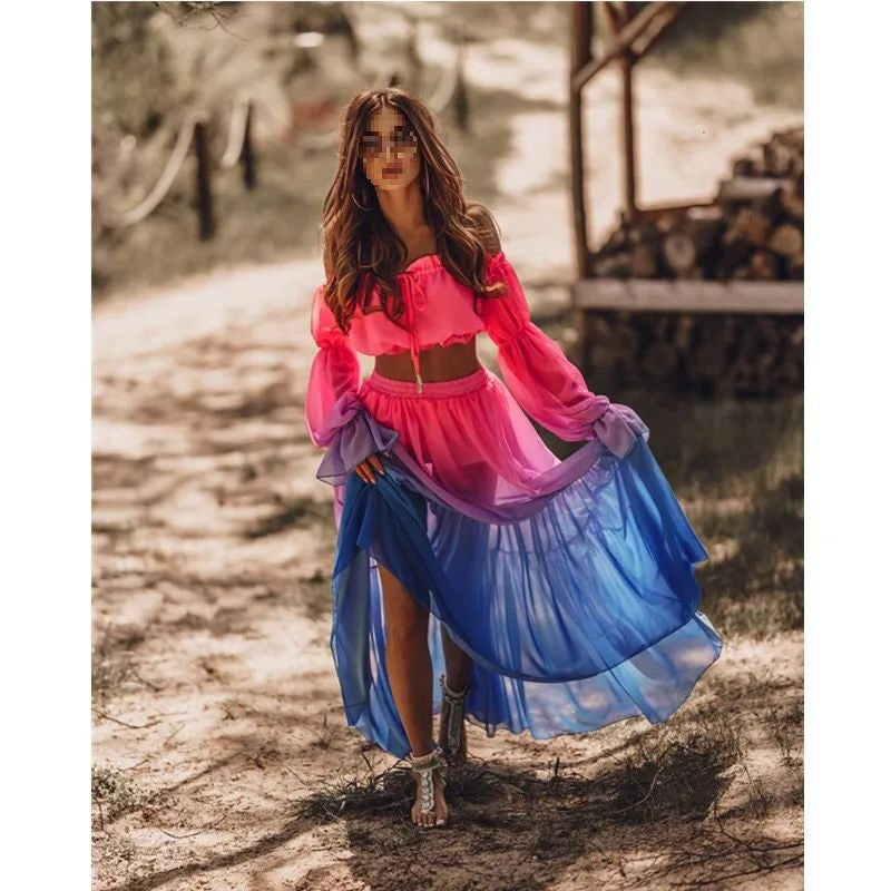 Women’s Sheer Top and Skirt Set | Trendy 2-Piece Mesh Co-ord Set | Sheer Floral/Solid Clubwear Outfit | Elegant See-Through Beach & Party Wear Set | 2026 Women’s Occasion Wear
